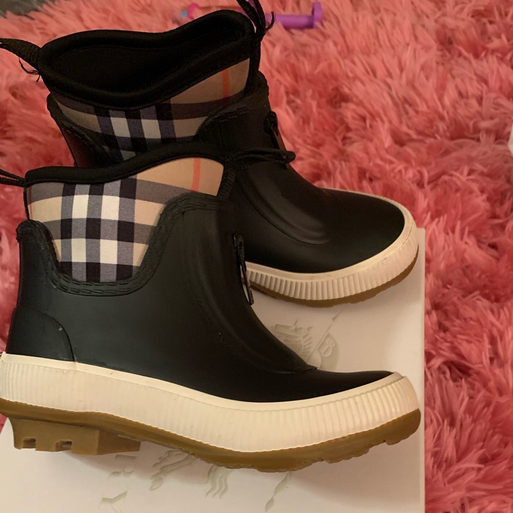 Burberry Black Rain Boots with Iconic Check Panel